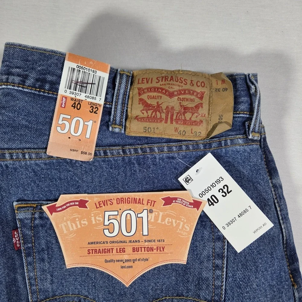 Levi's 501 Original Fit Jeans 40x32‎ NWT 2014 Deadstock NOS Med Stonewash Mexico